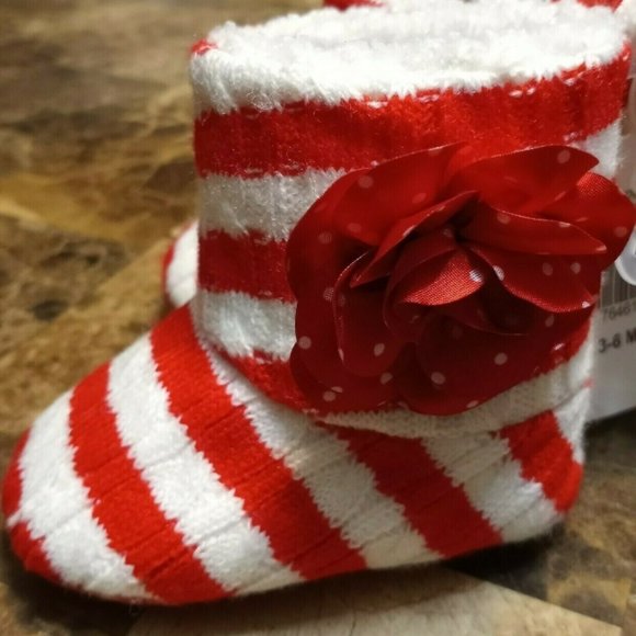 Stepping Stone Red White Striped Sweater Booties - Picture 5 of 6